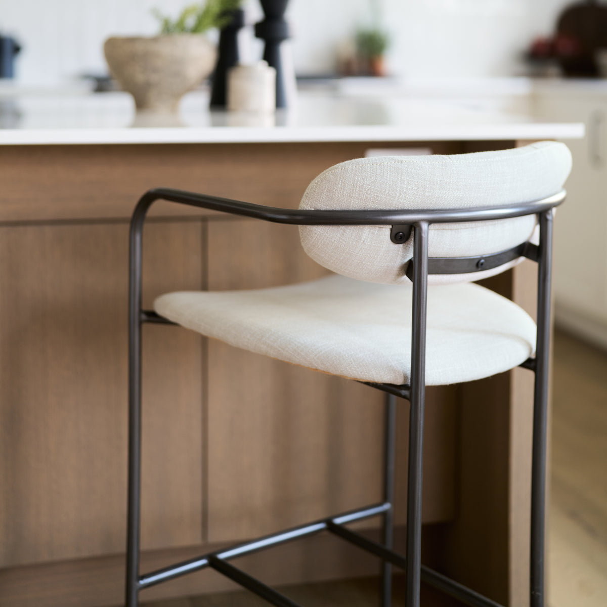 Parker Beige/Gunmetal Gray Fabric Seat Metal Counter Stool