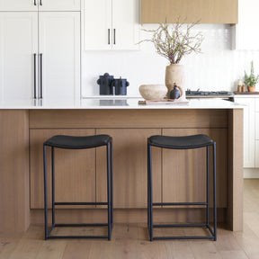 Taniel Black Leather Metal Counter Stool