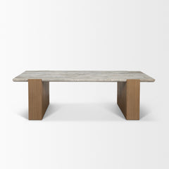 Milos Pink/Light Brown Marble Top Oak Wood Coffee Table