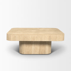 Tavora Beige Ribbed Square Travertine Coffee Table