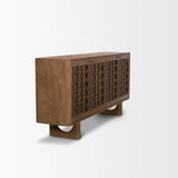 Wexlan Brown Solid Wood with Leather Weave 4 Door Closed Sideboard