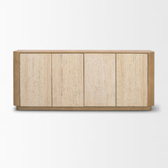 Serrin Brown Solid Wood with Travertine 4 Door Closed Sideboard