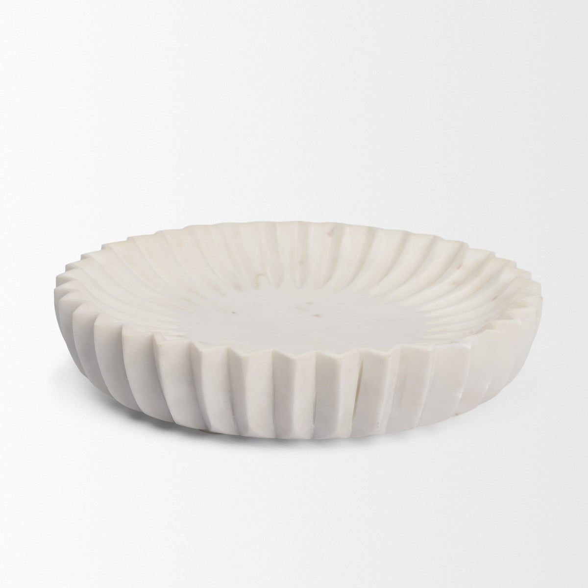 Fiora White Round Marble Scalloped Decorative Bowl