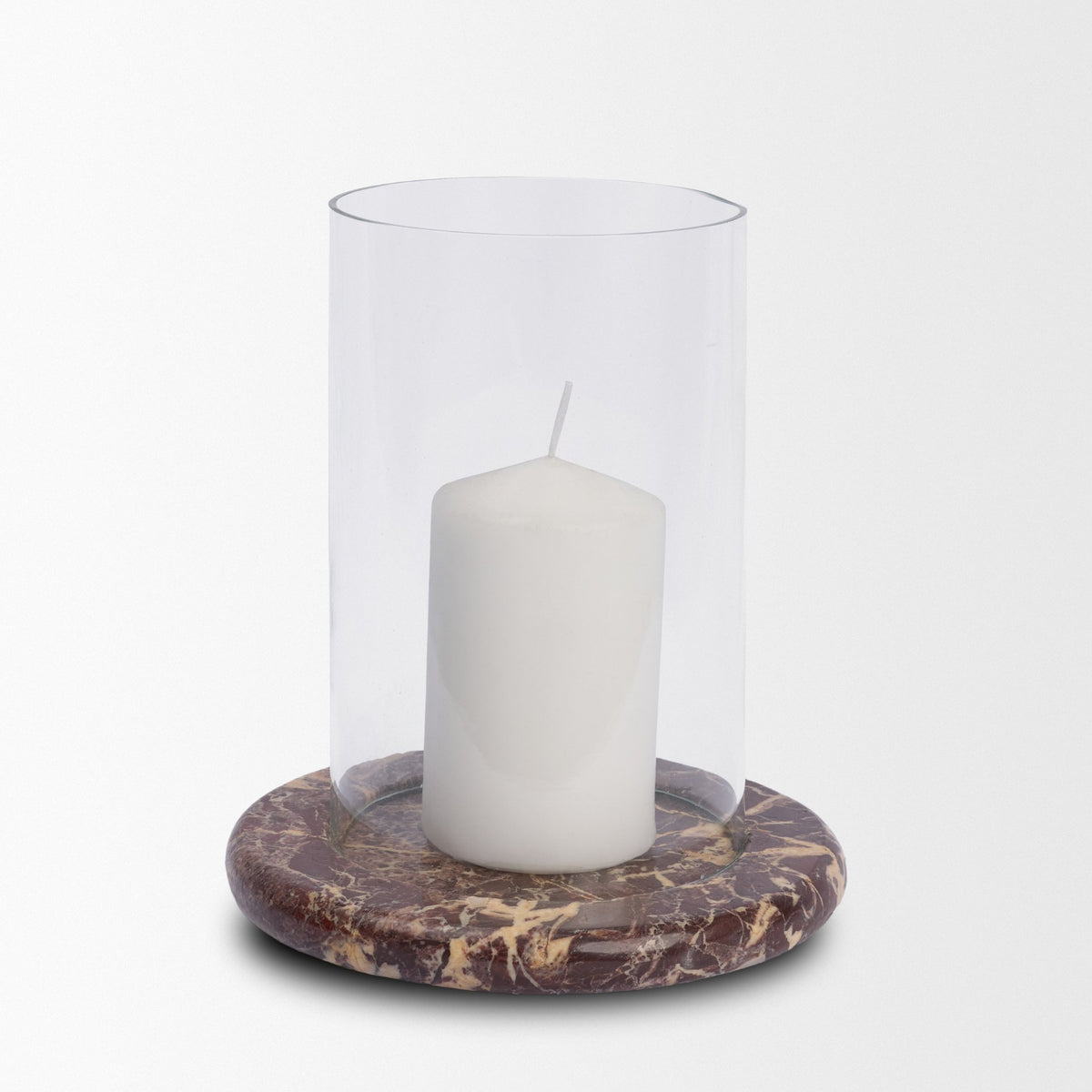 Bordo Red Marble with Glass Hurricane Candle Holder