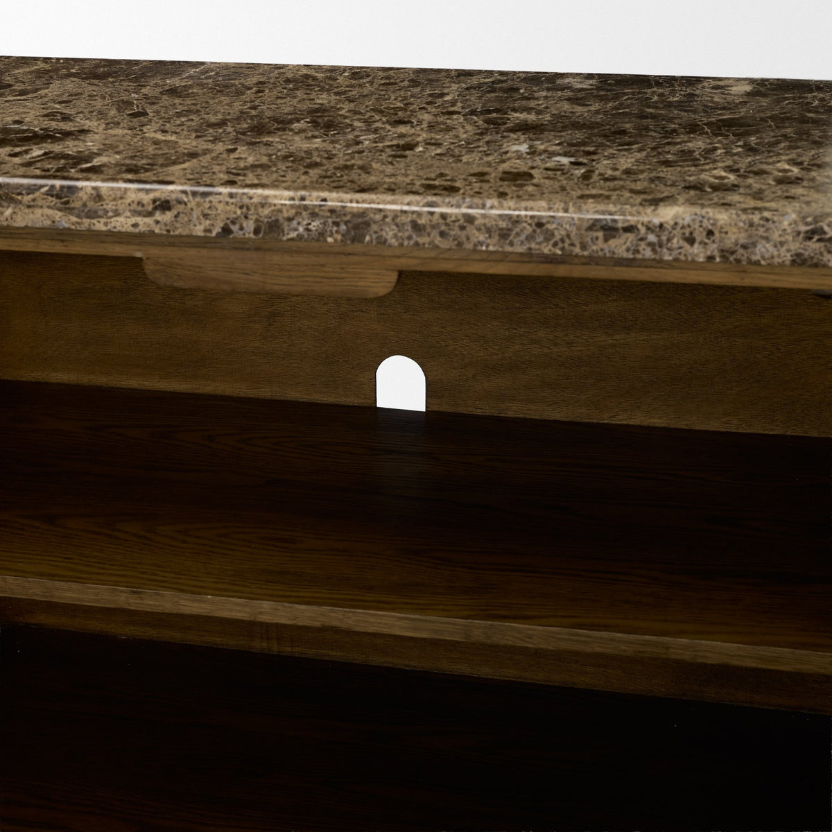 Kendrix Dark Brown/Cappuccino Oak Wood Marble 4 Door Closed Sideboard