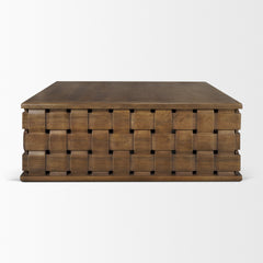 Trellyn Dark Brown 48" Wood with Carved Woven Base Square Coffee Table
