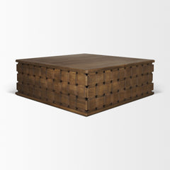 Trellyn Dark Brown 48" Wood with Carved Woven Base Square Coffee Table