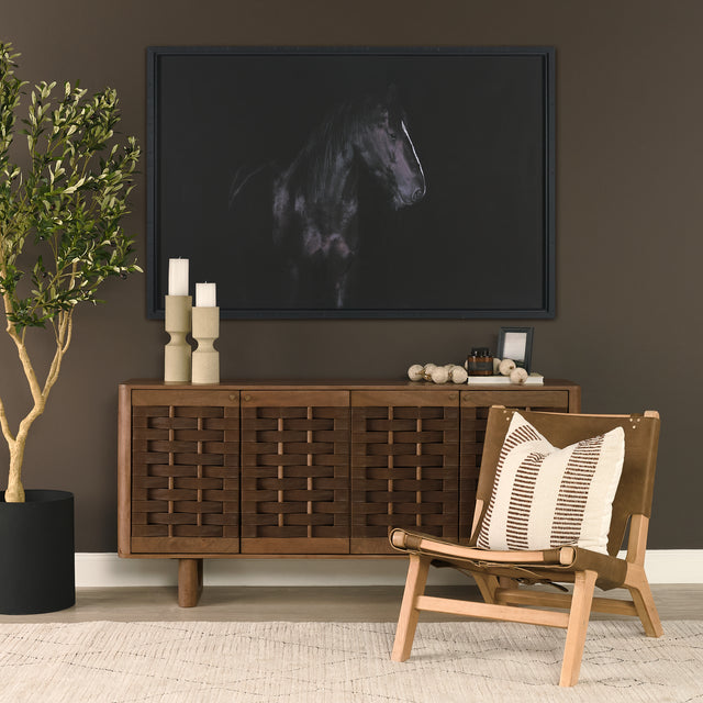 Wexlan Brown Solid Wood with Leather Weave 4 Door Closed Sideboard