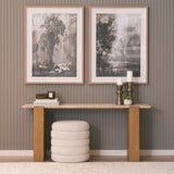 Milos Light Brown Travertine Top Oak Wood Console Table