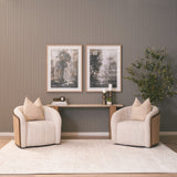 Milos Light Brown Travertine Top Oak Wood Console Table