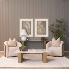 Milos Pink/Light Brown Marble Top Oak Wood Coffee Table