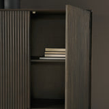 Cinder Dark Brown Distressed Wood Reeded 2-Door Closed Tall Cabinet