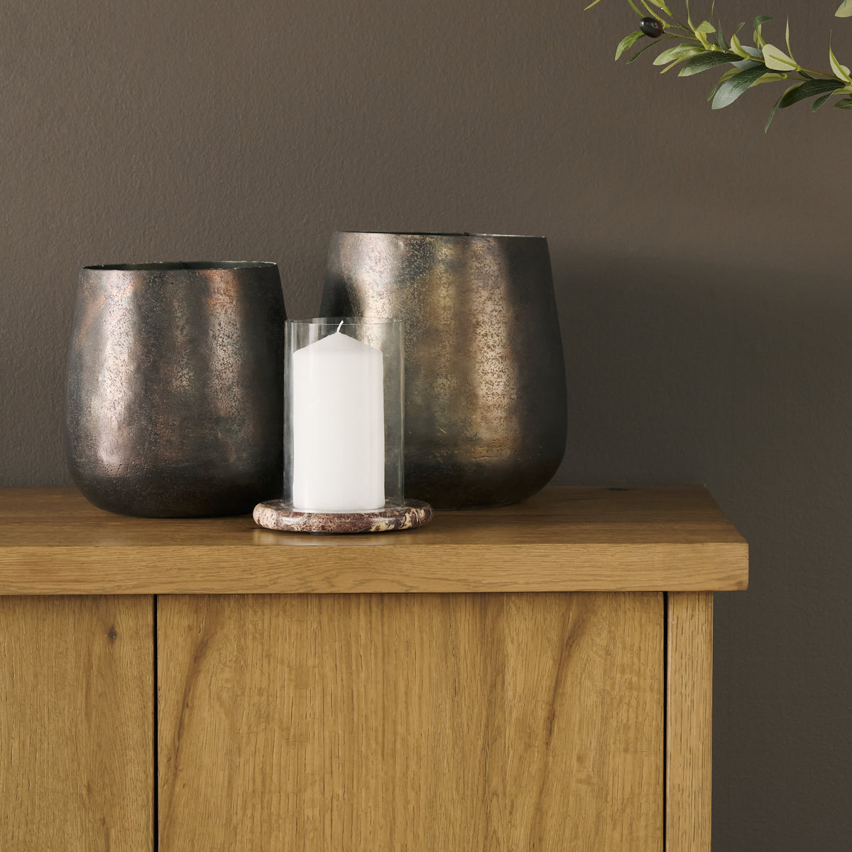 Bordo Red Marble with Glass Hurricane Candle Holder