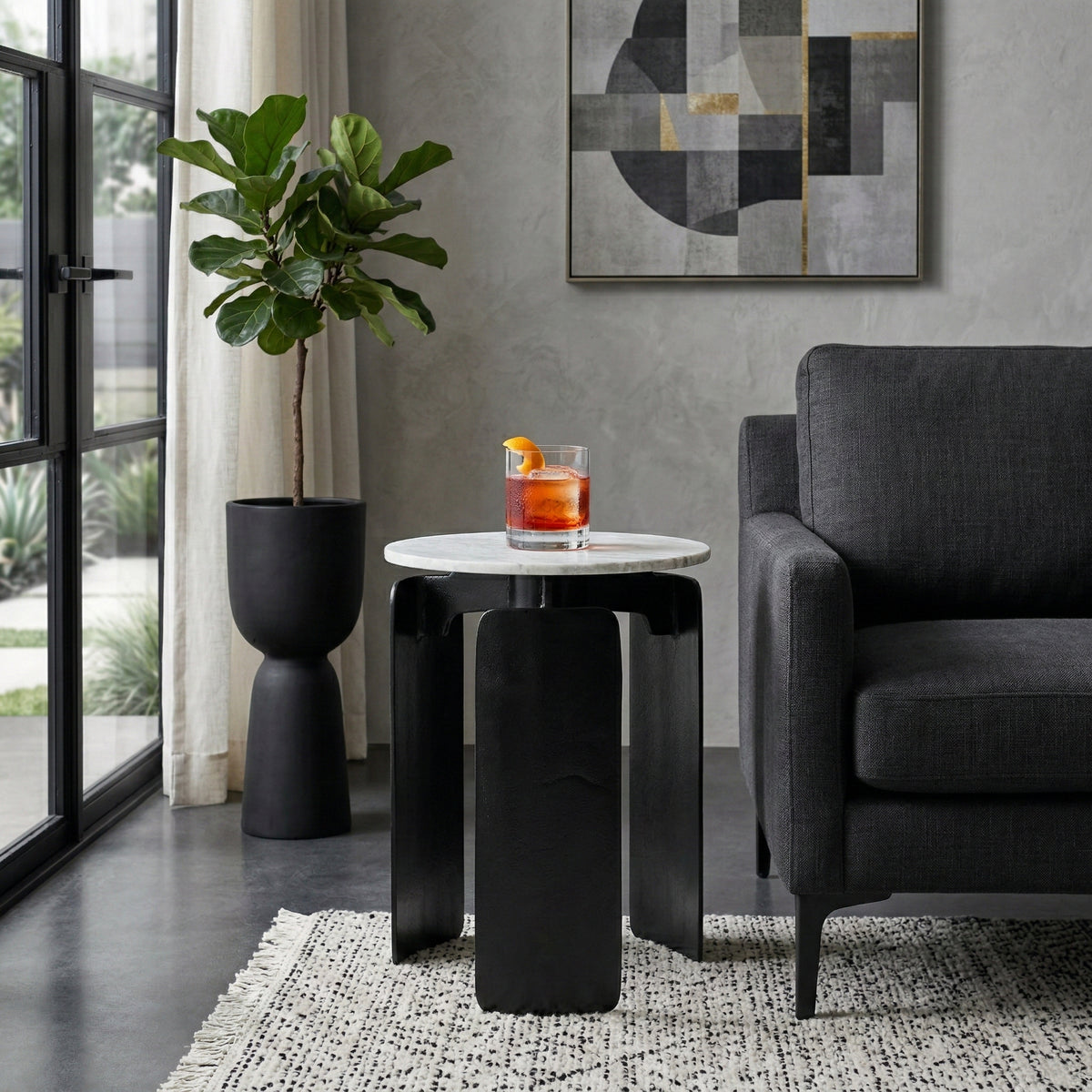 Millersville Gray/Black Marble Top 3-Footed Accent Table