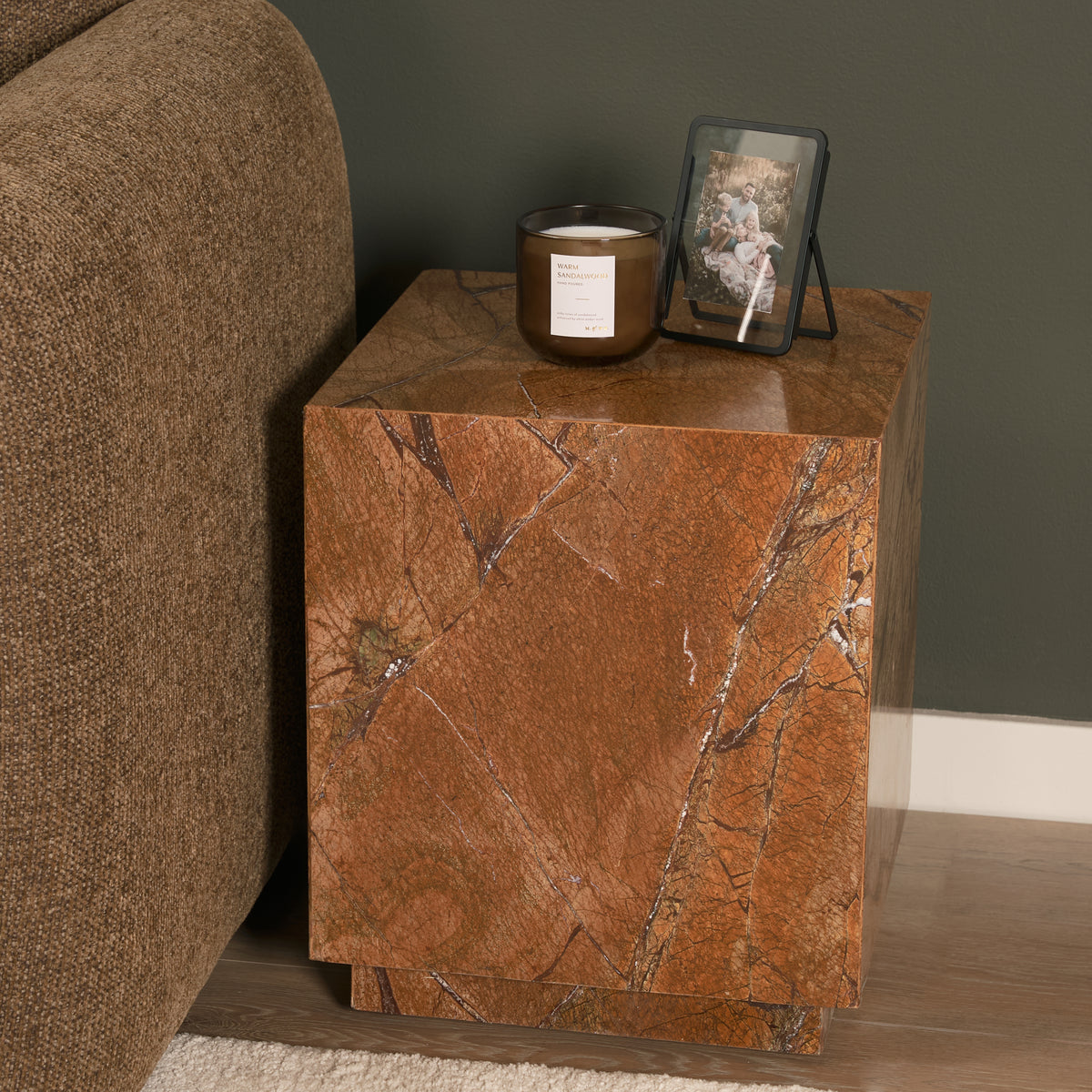 Matteo Rust Solid Rainforest Marble Square Side Table