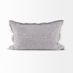 Thais Gray 13x21 Fabric Fringed Pillow Cover with Down Filler (Set of 2)