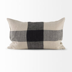 Raquel Beige/Black 13x21 Fabric Plaid Pillow Cover with Down Filler (Set of 2)