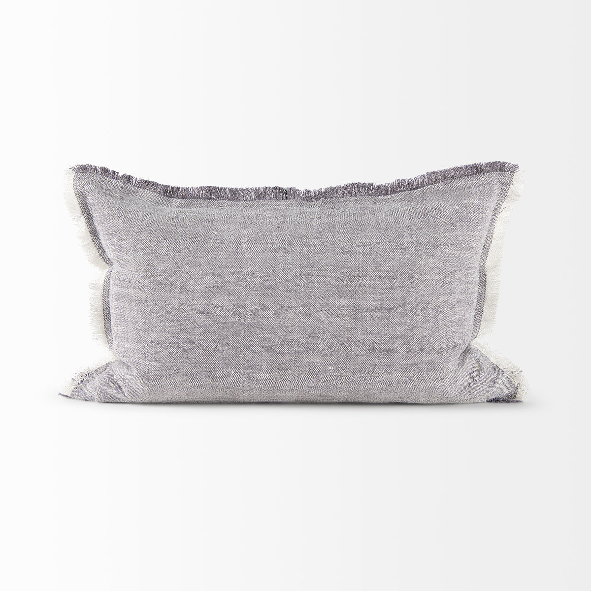 Thais Gray 13x21 Fabric Fringed Pillow Cover with Non-Allergen Filler (Set of 2)
