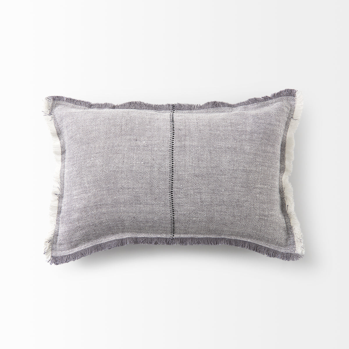 Thais Gray 13x21 Fabric Fringed Pillow Cover with Non-Allergen Filler (Set of 2)