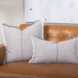 Thais Gray 13x21 Fabric Fringed Pillow Cover with Non-Allergen Filler (Set of 2)