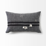 Sibyl Black/White 13x21 Fabric Striped and Fringed Pillow Cover with Non-Allergen Filler (Set of 2)