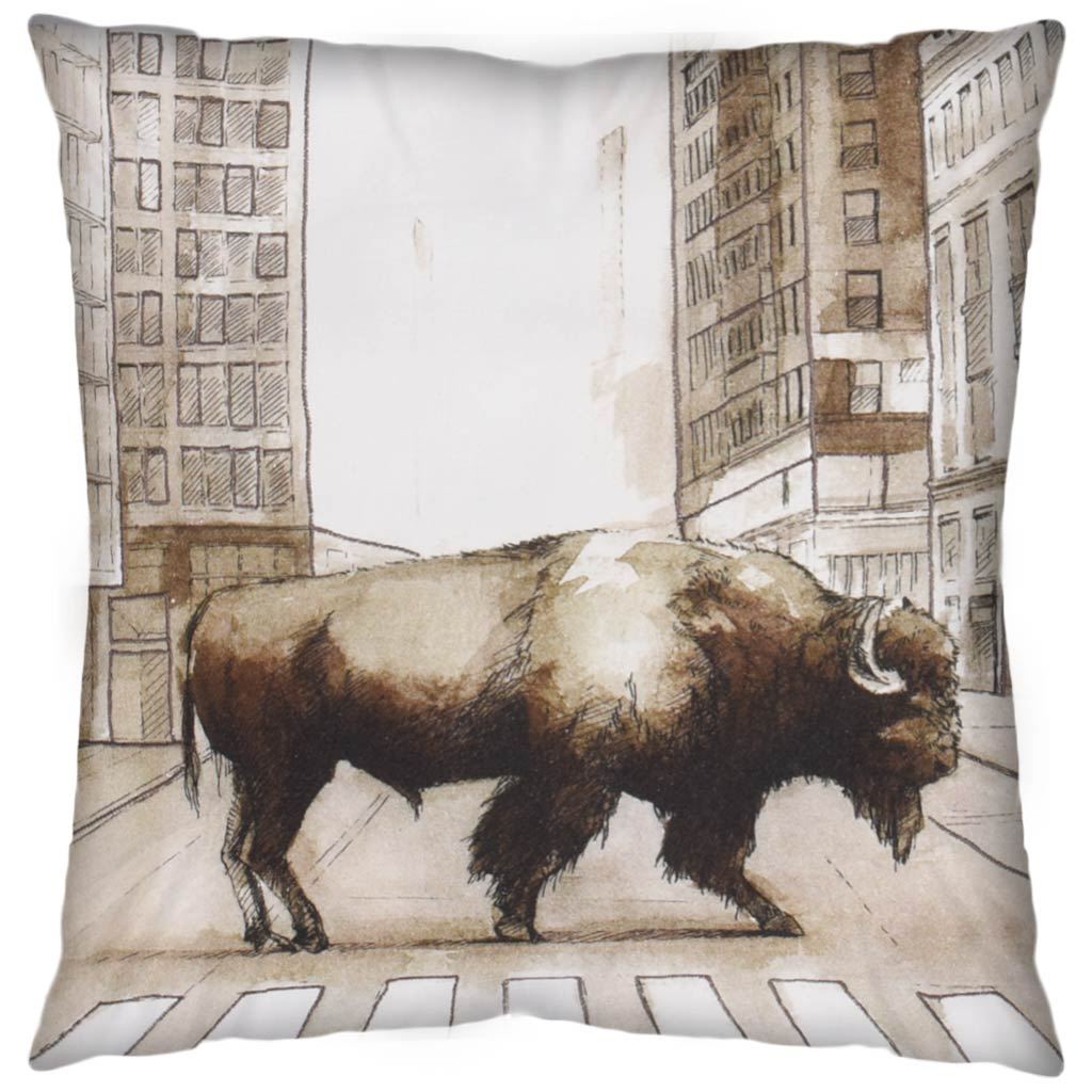 Northstreet Brown 18x18 Bison City Crossing Pillow Cover with Down Filler (Set of 2)