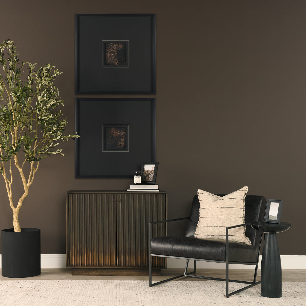 Cinder Dark Brown Distressed Wood Reeded 2-Door Closed Accent Cabinet