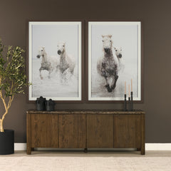 Kendrix Dark Brown/Cappuccino Oak Wood Marble 4 Door Closed Sideboard