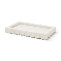 Camellia White Rectangular Marble Scalloped Tray