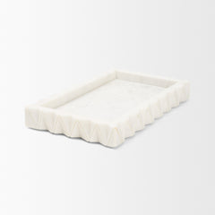 Camellia White Rectangular Marble Scalloped Tray