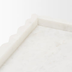 Camellia White Rectangular Marble Scalloped Tray