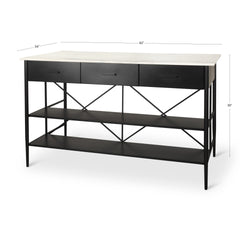 Amika White/Black Marble Top Metal Base Kitchen Island