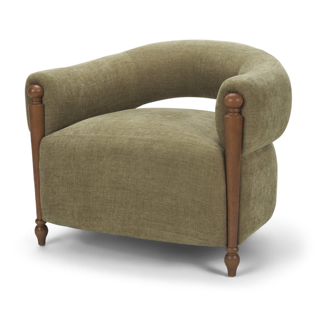 Margaux Olive Fabric Open Back Barrel Accent Chair