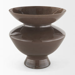 Bruna Brown Wide Mouth Geometric Glass Vase
