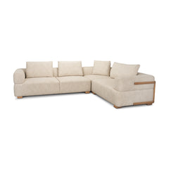 Warner Frame Beige 3-Piece Long Left Arm Sofa Set with Small Corner Piece with Back Cushions