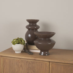 Bruna Brown Wide Mouth Geometric Glass Vase