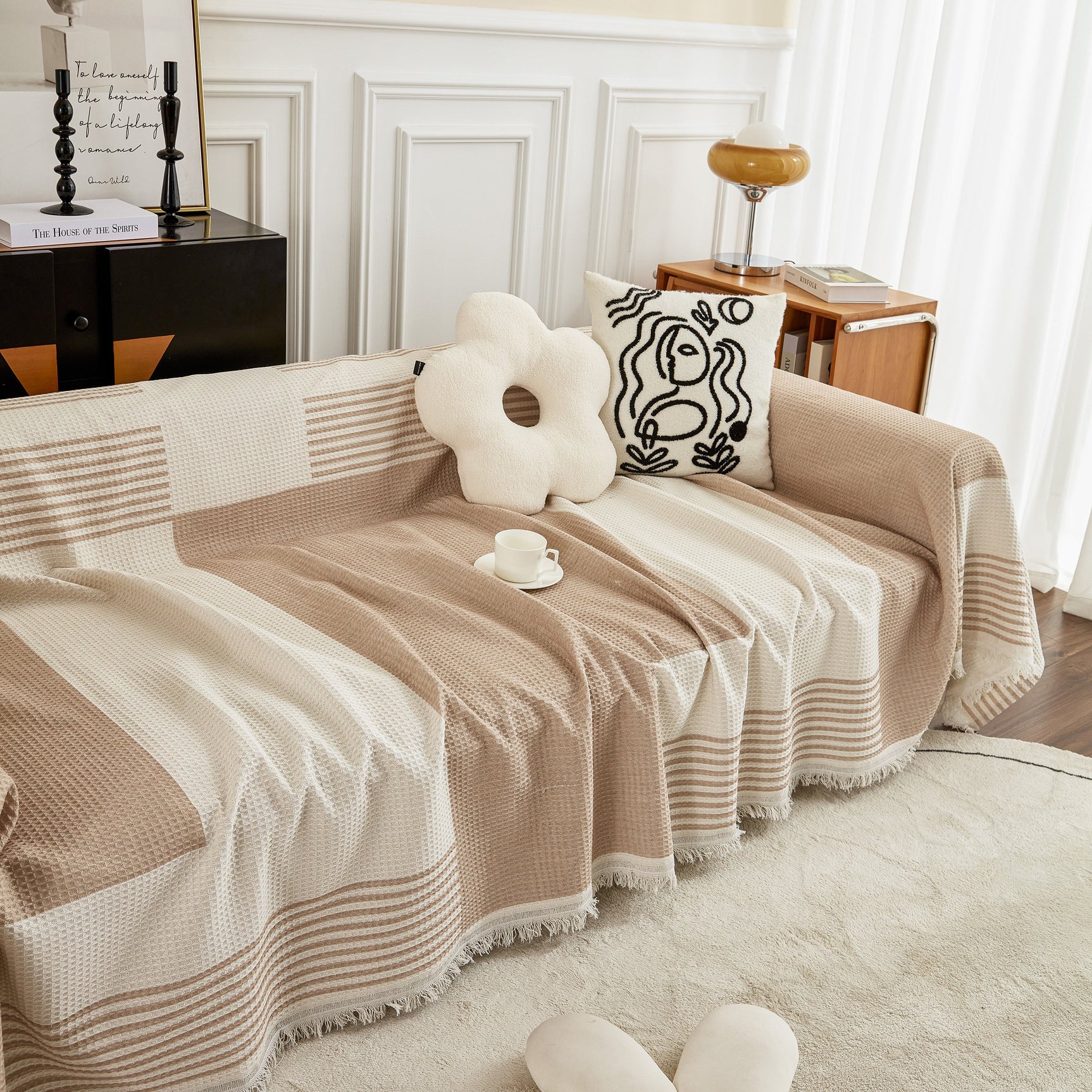 Waffle Lattice Fabric Sofa Cover, Multi-purpose Soft Sofa Throw, Couch Cover Blanket Throws for Couches