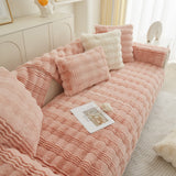 Soft Thick Faux Fur Sofa Cover Stripe Fluffy Fuzzy Non-Slip Washable Couch Covers