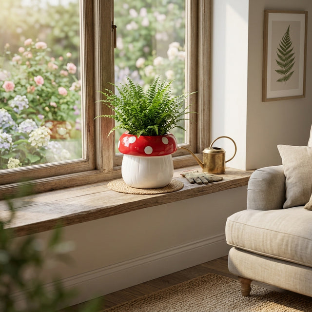 Bonnie View White/Red Mushroom Planter