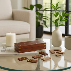 La Jolla Brown Wood Dominoes Box