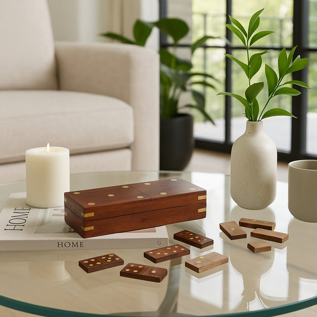 La Jolla Brown Wood Dominoes Box