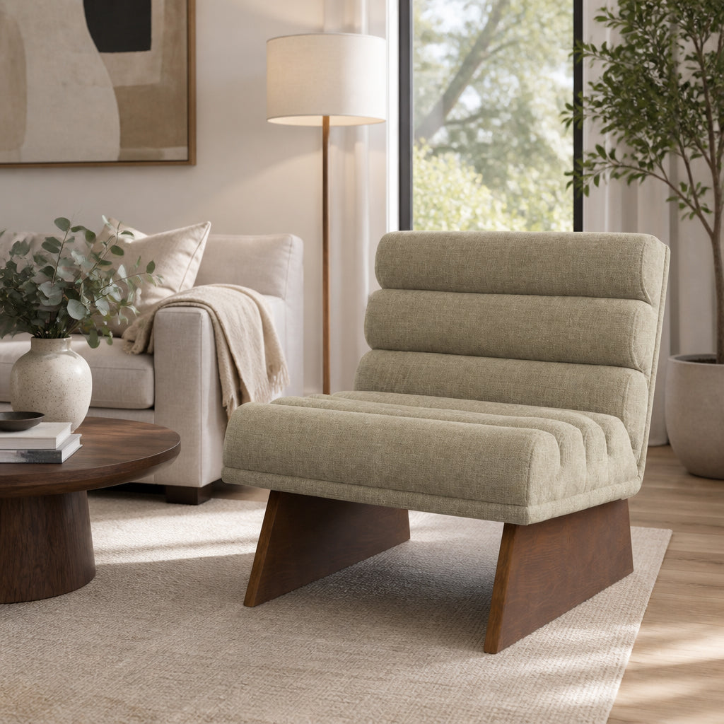 Oroville Sage Green Modern Channel Armless Chair