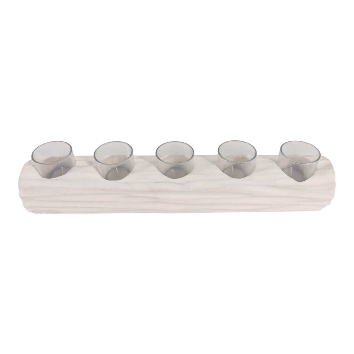 Shrub White/Tan Wood Log 5-Cup Tealight Holder