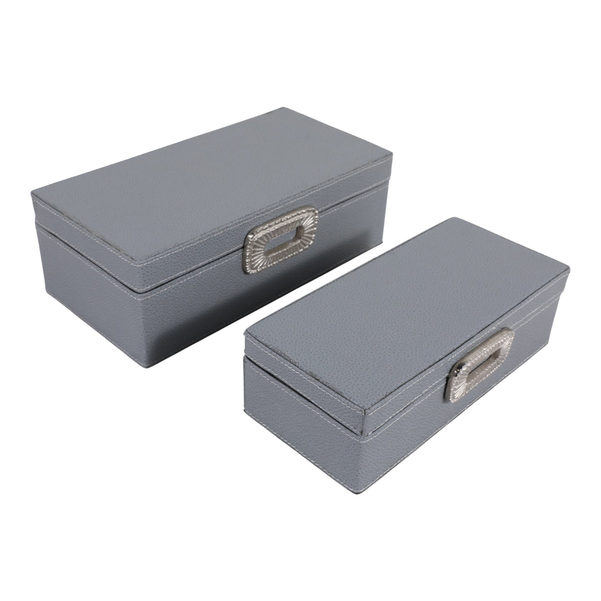Bardsdale Blue/Silver Shagreen Boxes with Hardware (Set of 2)
