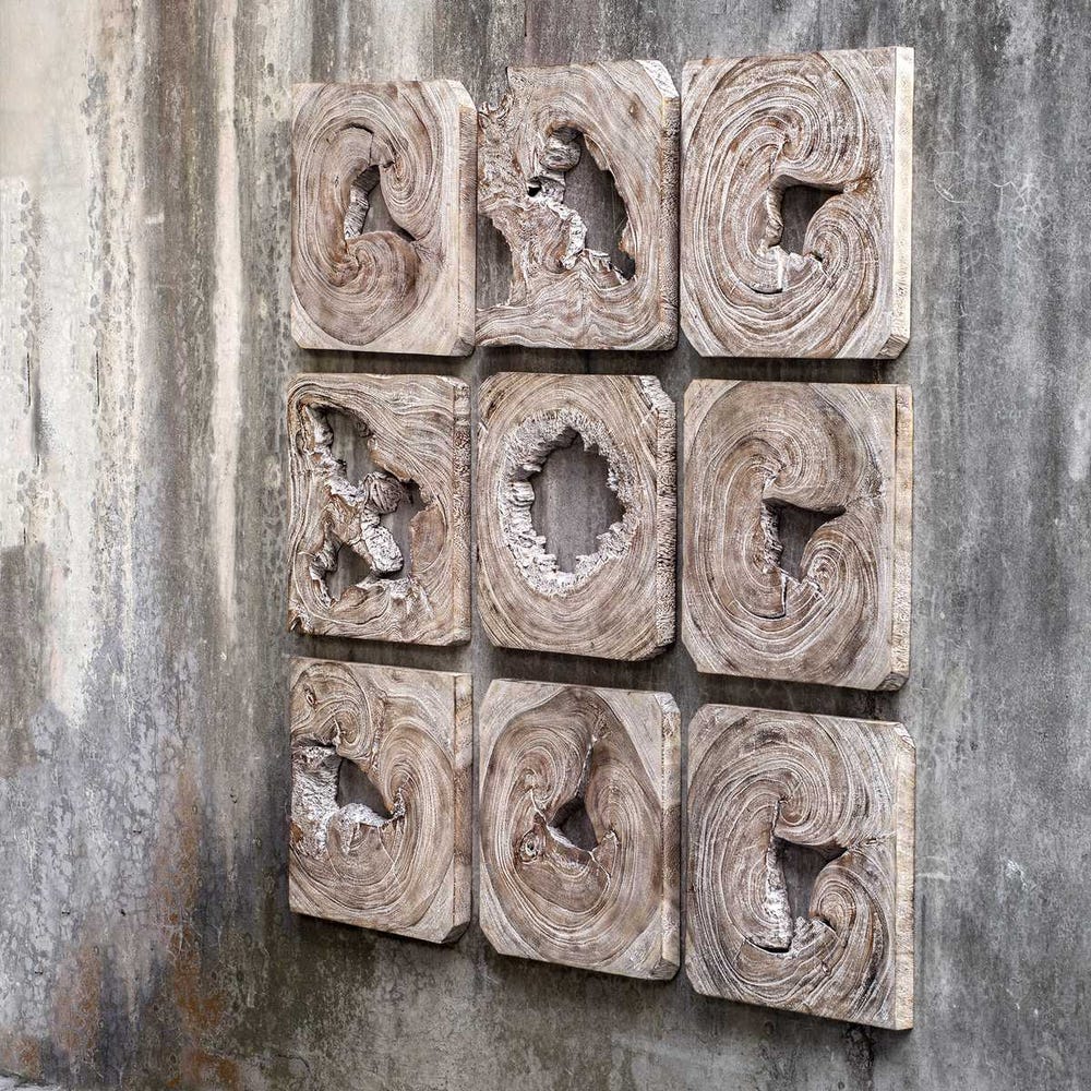 Bahati  Ivory/Coffee Brown Wood Wall Décor (Set of 9)