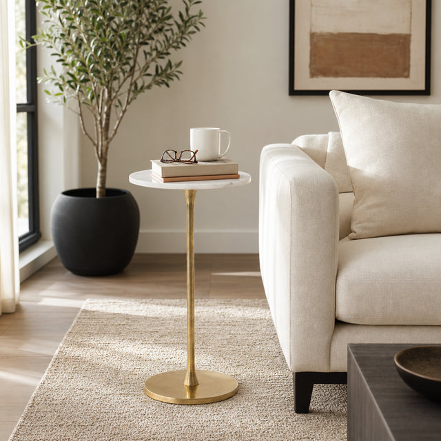 Goat Rock Gold/White Metal Round Drink Table