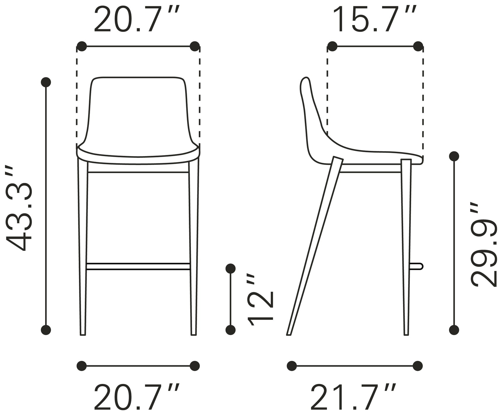 Magnus Dark Gray & Black Barstool (Set of 2)