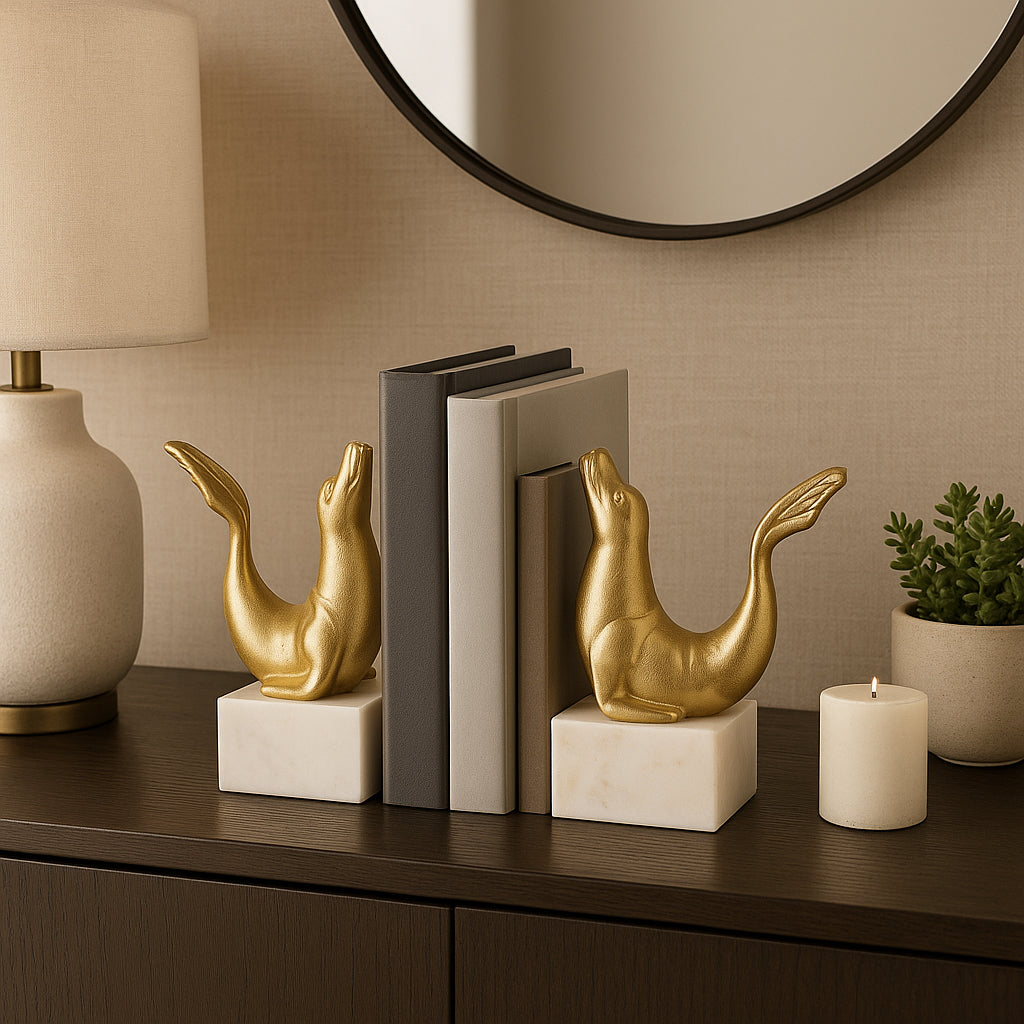 Waterloo Gold Sea Lion Bookends (Set of 2)