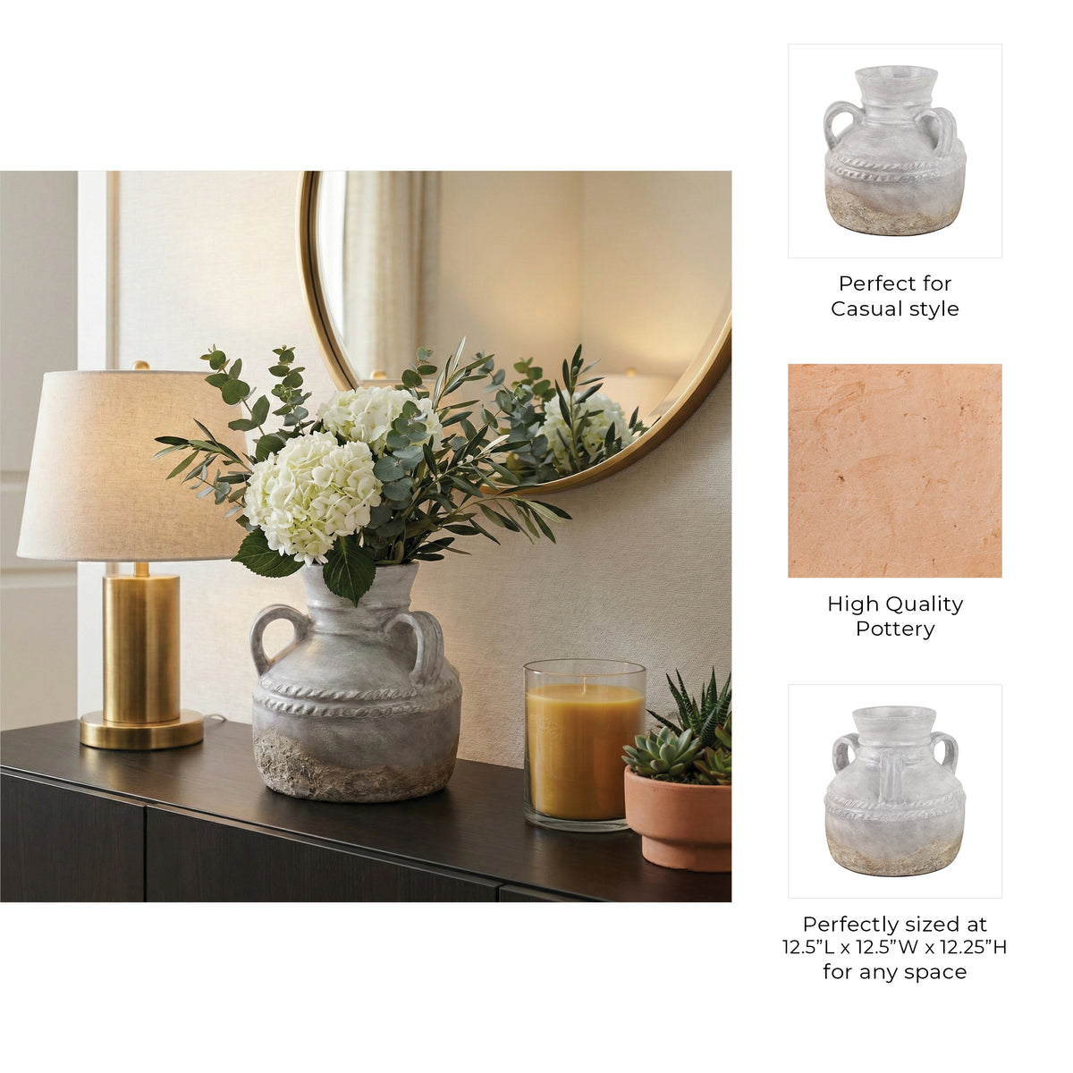 Noelwind Ivory/Tan Large Reactive Glaze Terracotta Triple Handle Jug