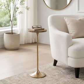 Beaumont Tan/Gold Drink Table with Marble Top